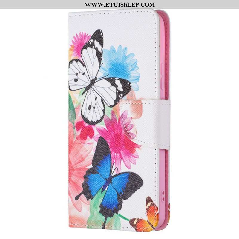 Etui Folio do Samsung Galaxy S22 Plus 5G Malowane Motyle I Kwiaty